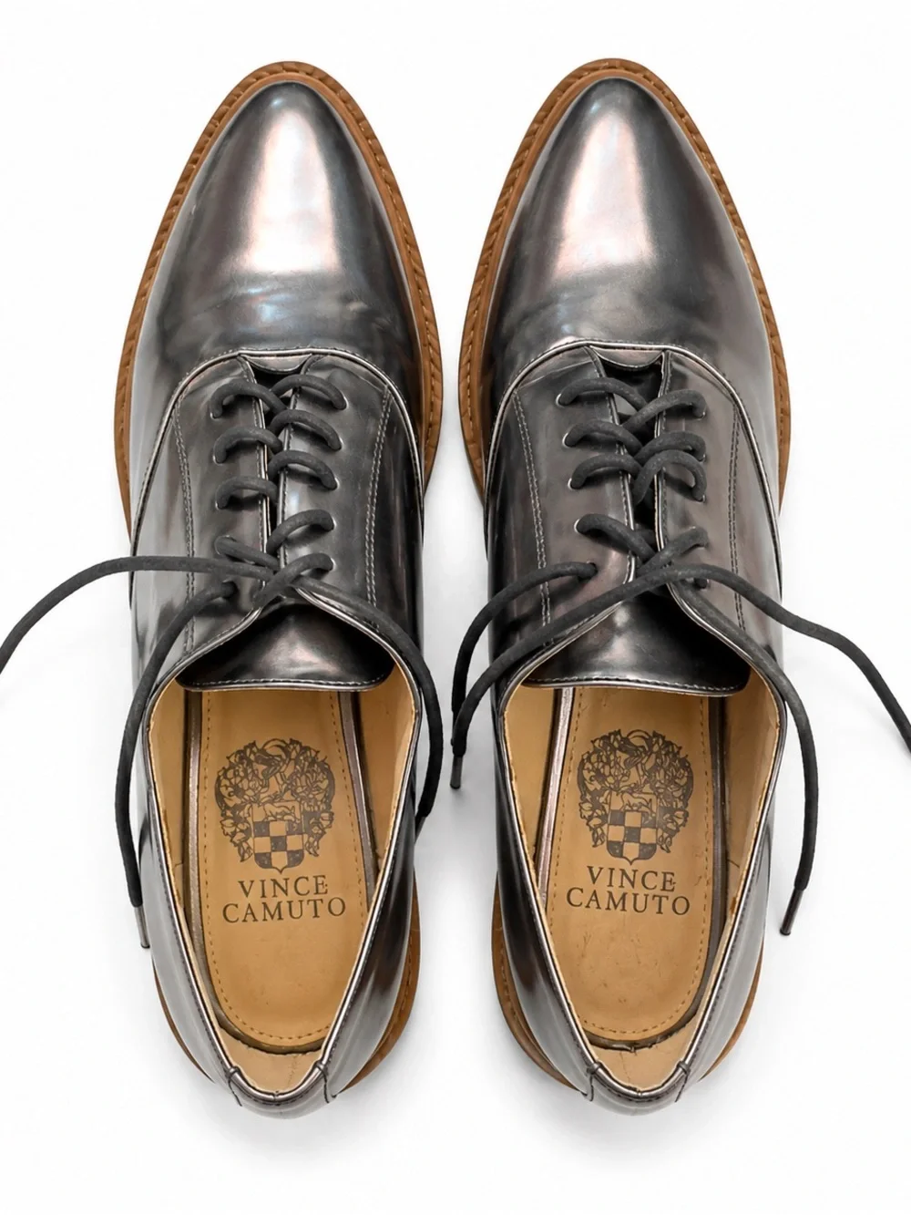 Vince Camuto Metallic Silver Gunmetal Oxford Shoes Size 7